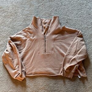 Tan Cropped Quarter-Zip Pullover